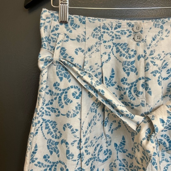 Sandro size 2,linen blend EUC Cream and Blue A-Line Mini Skirt with Tie Front - Picture 7 of 12